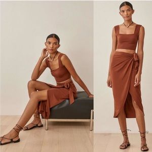 Reformation Rika Two Piece in Brown (top & skirt!)
